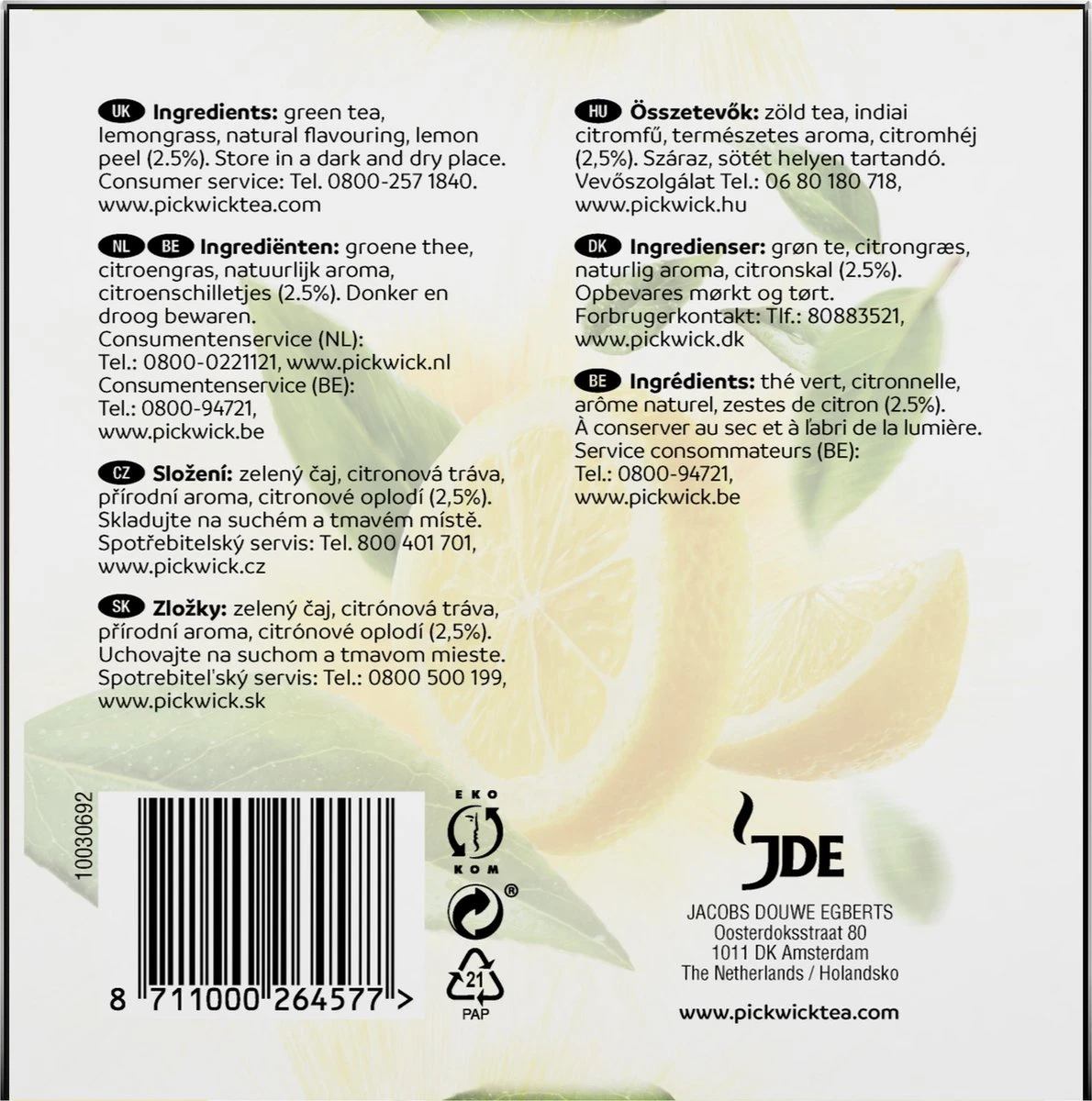 Pickwick Lemon Groene Thee Voordeelverpakking - 6 X 40 Zakjes 2 Pickwick Lemon Groene Thee Voordeelverpakking - 6 X 40 Zakjes - Afbeelding 2