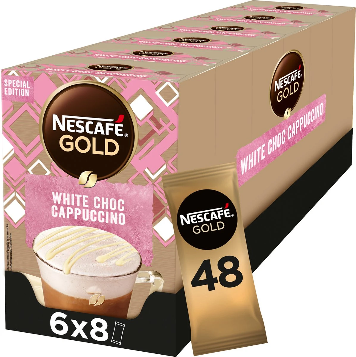 NESCAFE GOLD White Choc Cappuccino 6 Doosjes à 8 Zakjes 1 NESCAFE GOLD White Choc Cappuccino 6 Doosjes à 8 Zakjes