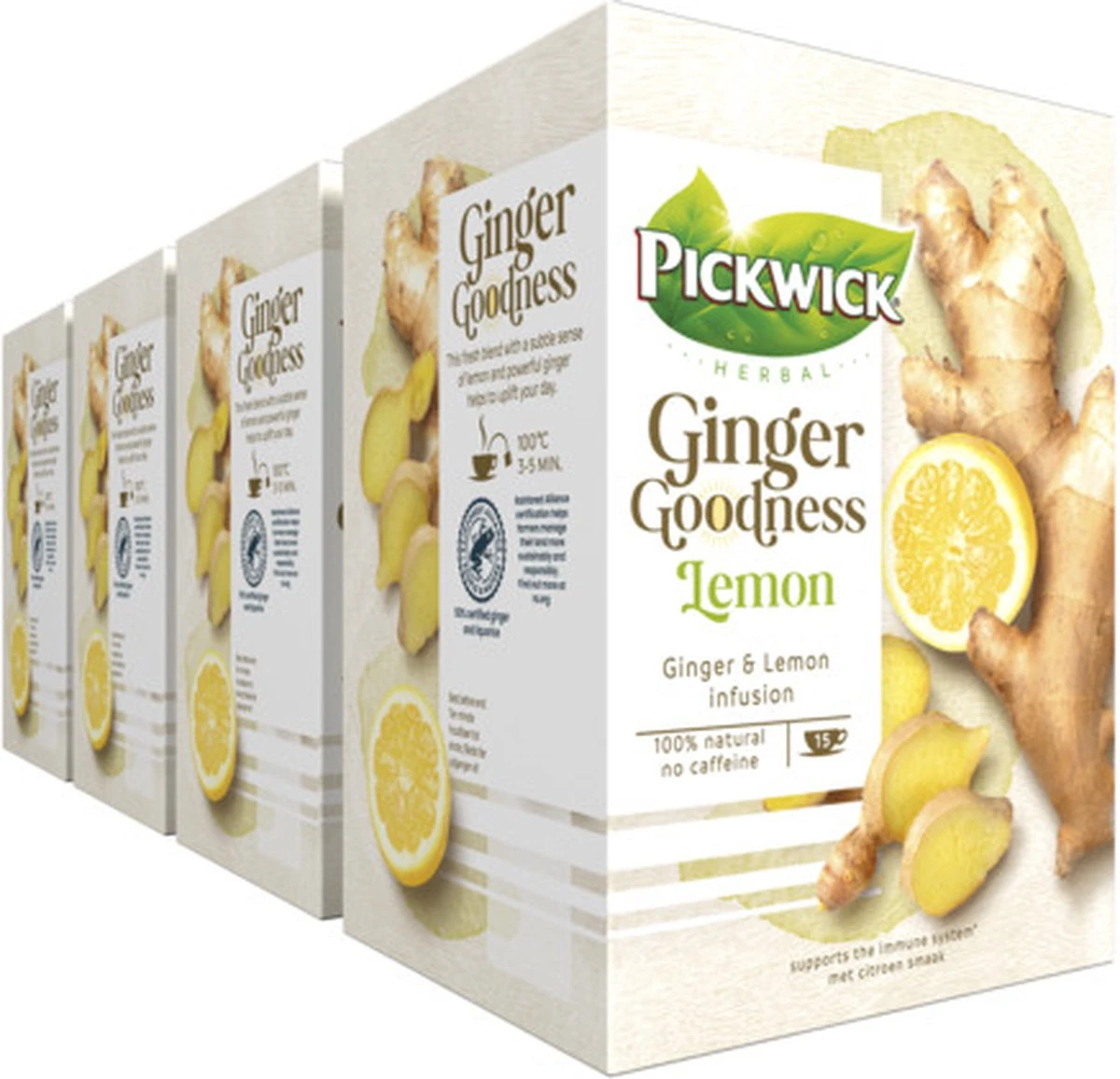 Pickwick Kruidenthee Ginger Goodness Lemon - 4 X 15 Theezakjes 1 Pickwick Kruidenthee Ginger Goodness Lemon - 4 X 15 Theezakjes
