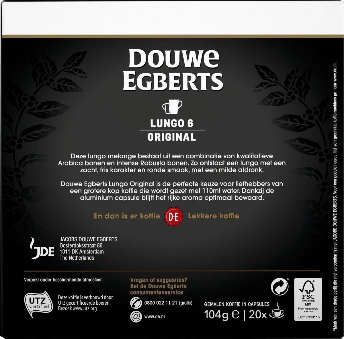 Douwe Egberts Lungo Original Koffiecups - Intensiteit 6/12 - 10 X 20 Capsules 3 Douwe Egberts Lungo Original Koffiecups - Intensiteit 6/12 - 10 X 20 Capsules - Afbeelding 3