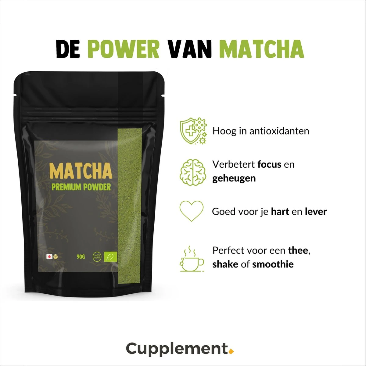 Cupplement | Premium Matcha 90 Gram | Biologisch | Gratis Verzending | Hoogste Kwaliteit Groene Thee Poeder 12 Cupplement | Premium Matcha 90 Gram | Biologisch | Gratis Verzending | Hoogste Kwaliteit Groene Thee Poeder - Afbeelding 12