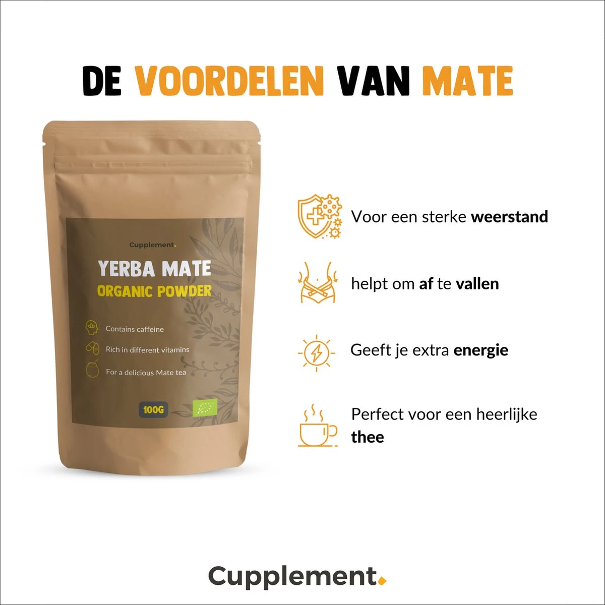 Cupplement | Thee Set 2 Delig | Yerba Mate 100 Gram & Matcha 90 Gram | Biologisch | Gratis Verzending, Opschuimer & Batterijen | Cadeau Pakket 4 Cupplement | Thee Set 2 Delig | Yerba Mate 100 Gram & Matcha 90 Gram | Biologisch | Gratis Verzending, Opschuimer & Batterijen | Cadeau Pakket - Afbeelding 4