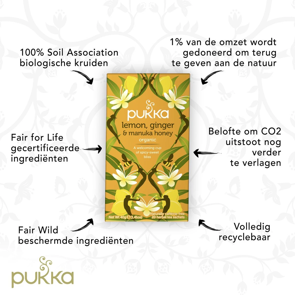 Pukka Lemon Ginger & Manuka Honey Thee, Met Gember, Citroen En Honing - 4 X 20 Zakjes - GB-BIO-05 3 Pukka Lemon Ginger & Manuka Honey Thee, Met Gember, Citroen En Honing - 4 X 20 Zakjes - GB-BIO-05 - Afbeelding 3