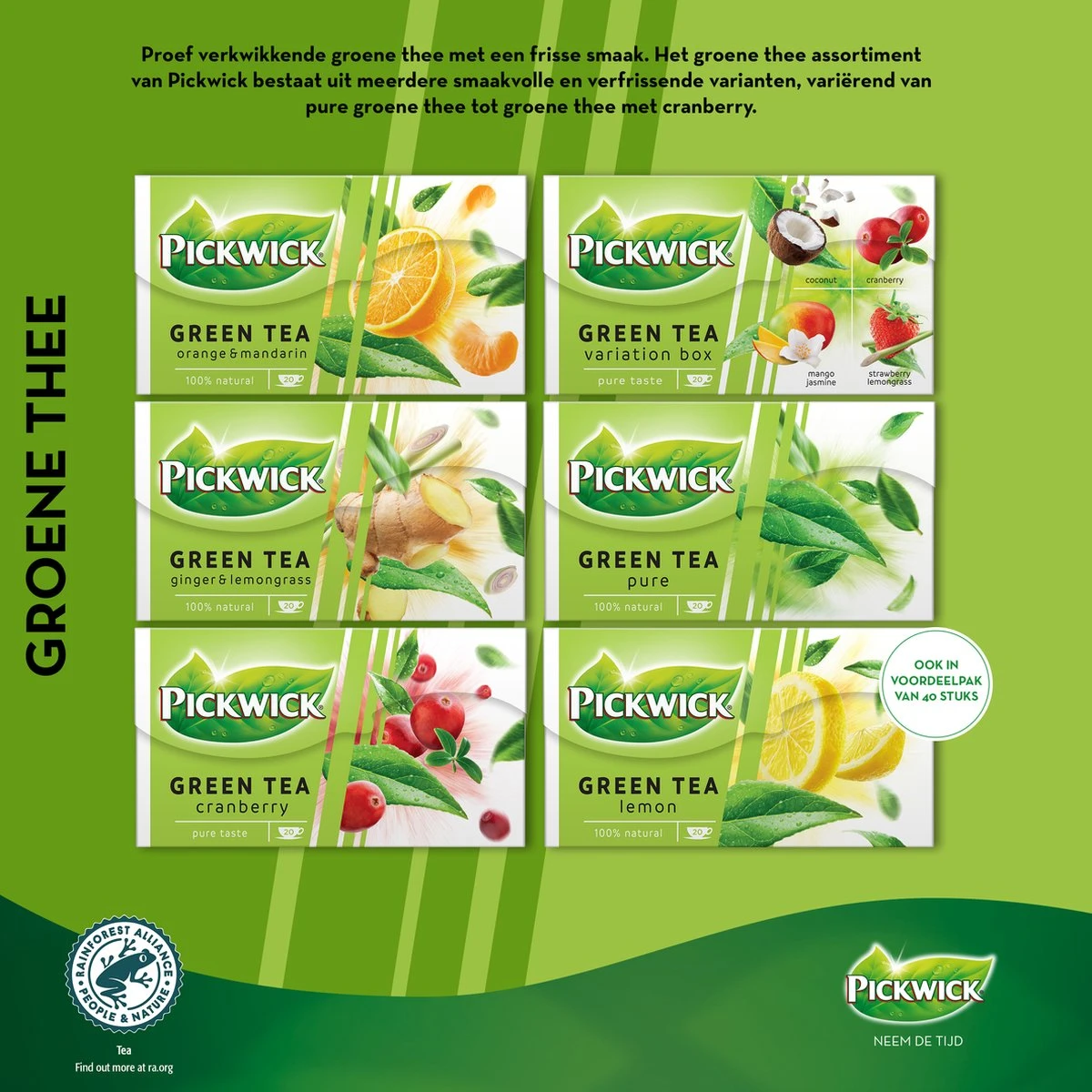 Pickwick Lemon Groene Thee Voordeelverpakking - 6 X 40 Zakjes 5 Pickwick Lemon Groene Thee Voordeelverpakking - 6 X 40 Zakjes - Afbeelding 5
