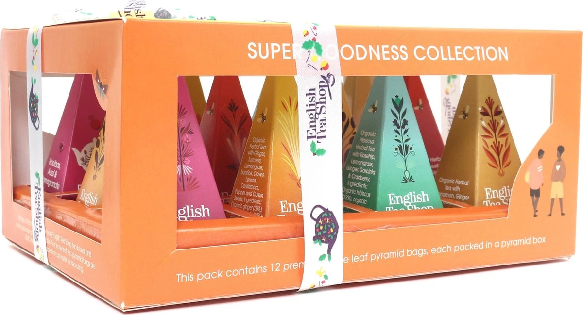 Biologisch Theegeschenk – Super Goodness Tea Collectie - Thee Cadeau - Thee Geschenkset - Cadeaupakket - 12 Piramidezakjes – 6 Verschillende Theesmaken 2 Biologisch Theegeschenk – Super Goodness Tea Collectie - Thee Cadeau - Thee Geschenkset - Cadeaupakket - 12 Piramidezakjes – 6 Verschillende Theesmaken - Afbeelding 2