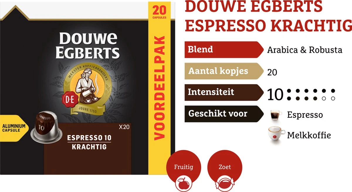Douwe Egberts Espresso Krachtig Koffiecups - Intensiteit 10/12 - 10 X 20 Capsules 4 Douwe Egberts Espresso Krachtig Koffiecups - Intensiteit 10/12 - 10 X 20 Capsules - Afbeelding 4