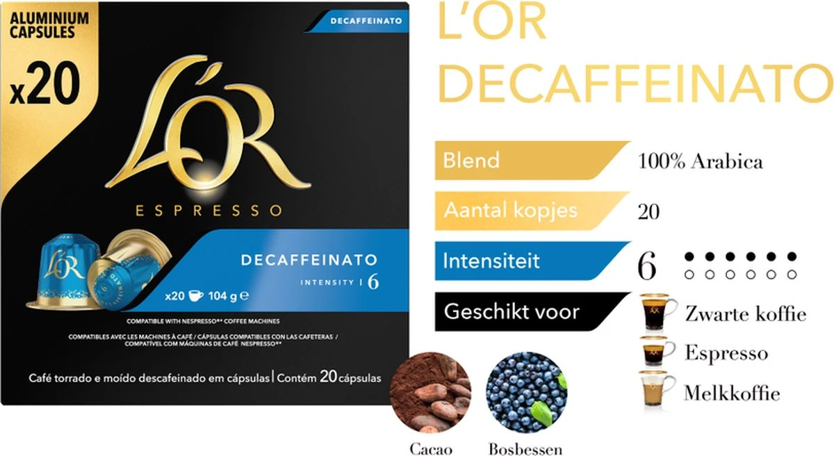 L'OR Espresso Decaffeinato (6) - 10 X 20 Koffiecups 5 L'OR Espresso Decaffeinato (6) - 10 X 20 Koffiecups - Afbeelding 5