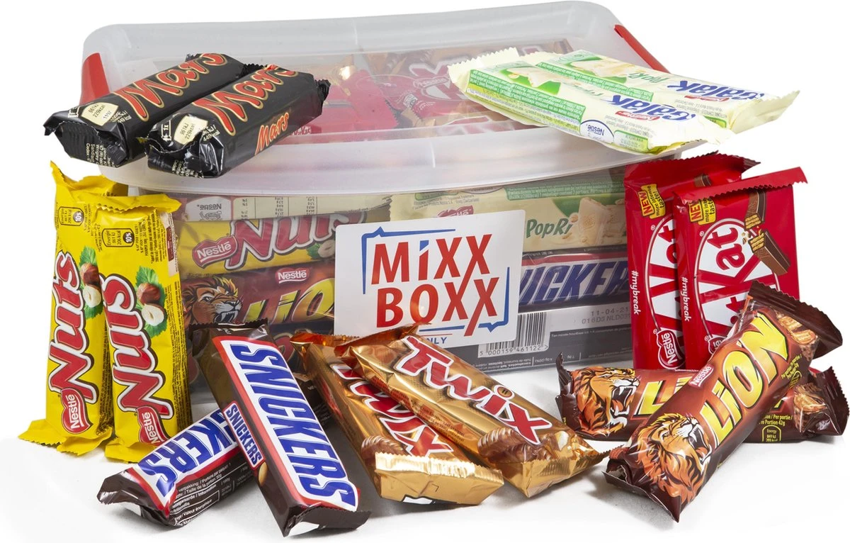 Chocolade Box Met Chocoladerepen - 50 Stuks - Lion, Twix, Nuts, Mars, Galak Popri, Snickers En KitKat 4-Finger 1 Chocolade Box Met Chocoladerepen - 50 Stuks - Lion, Twix, Nuts, Mars, Galak Popri, Snickers En KitKat 4-Finger