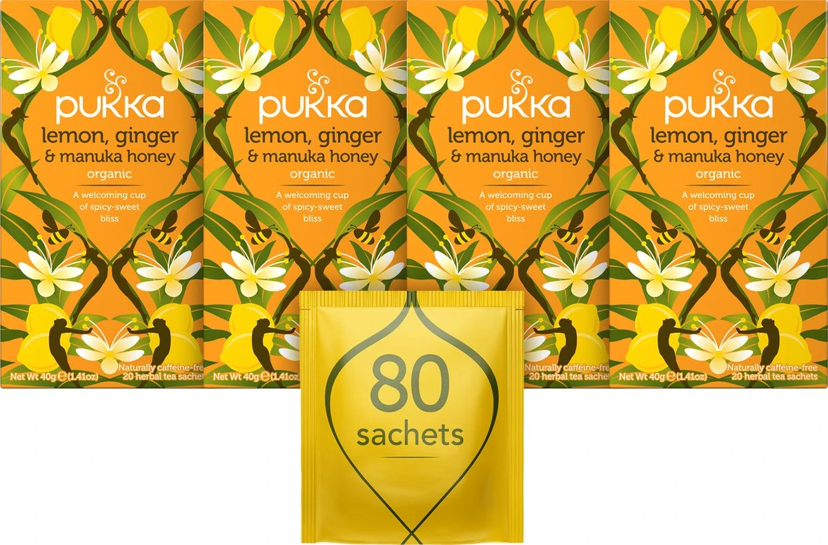 Pukka Lemon Ginger & Manuka Honey Thee, Met Gember, Citroen En Honing - 4 X 20 Zakjes - GB-BIO-05 1 Pukka Lemon Ginger & Manuka Honey Thee, Met Gember, Citroen En Honing - 4 X 20 Zakjes - GB-BIO-05