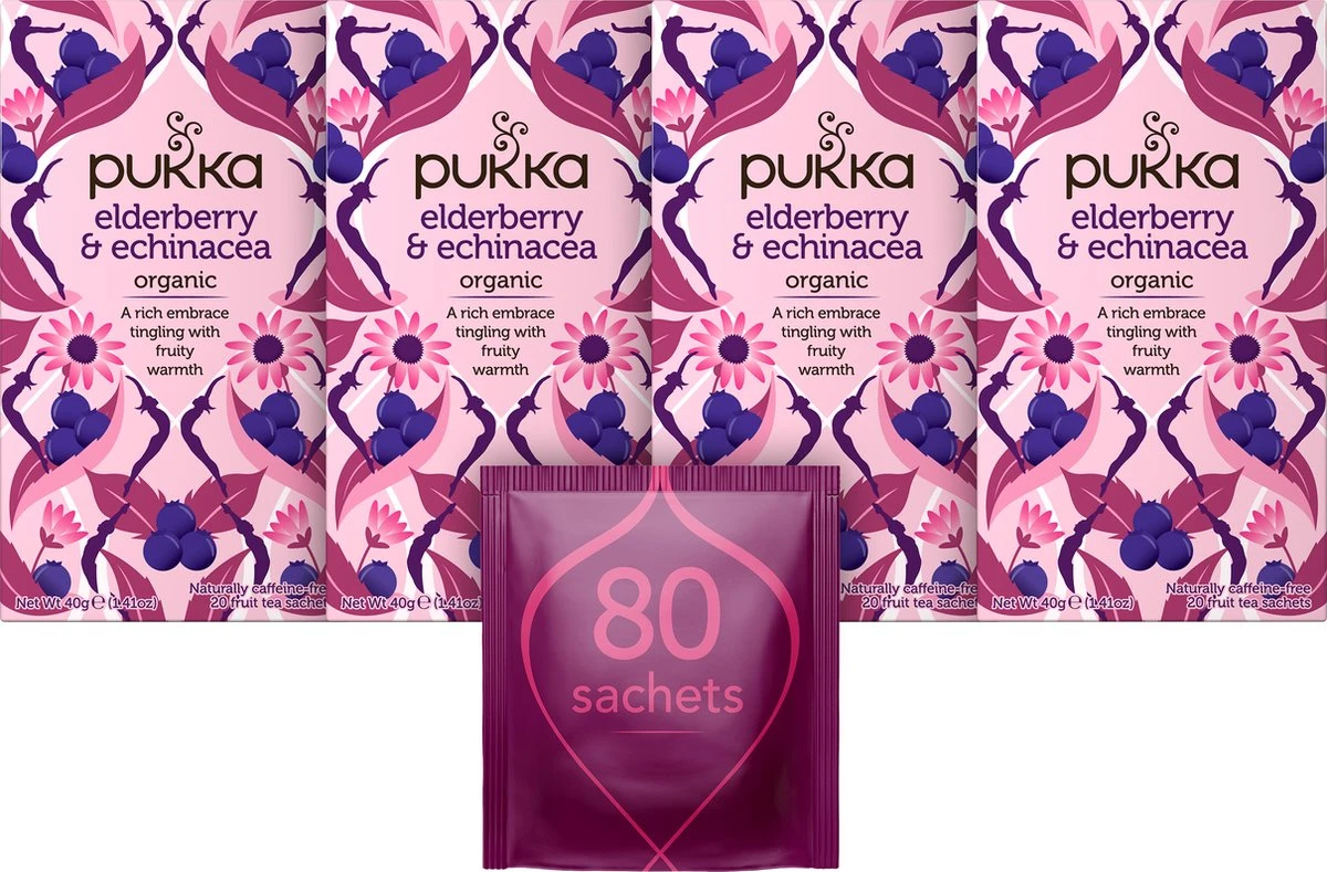 Pukka Elderberry Echinacea Thee, Met Zoethoutwortel, Gember En Echinaceablad - 4 X 20 Zakjes - GB-BIO-05 1 Pukka Elderberry Echinacea Thee, Met Zoethoutwortel, Gember En Echinaceablad - 4 X 20 Zakjes - GB-BIO-05
