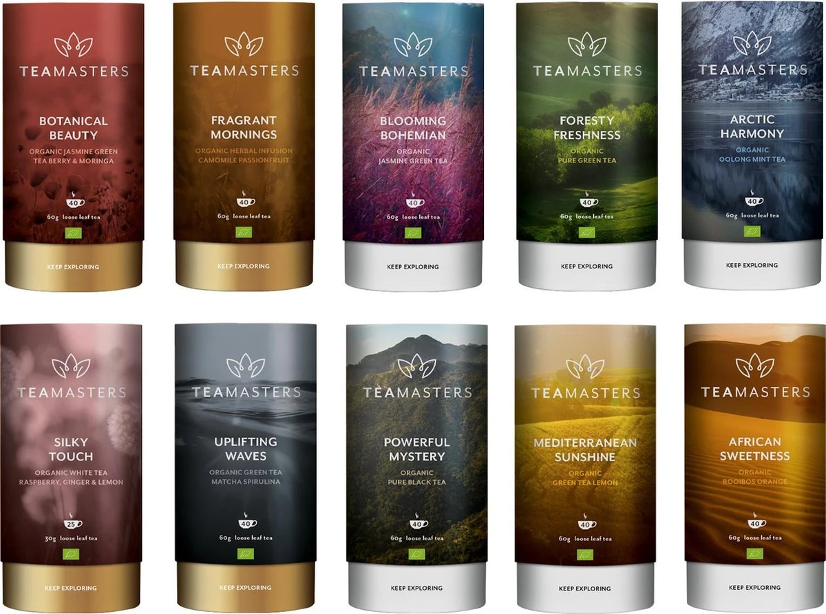 Teamasters Pure, Blends & Specials Mixbox - Gratis RVS Filter - Biologische Losse Thee - Rooibos - Munt - Citroen - Groene Thee - Jasmijn Thee - Zwarte Thee - Gember - Witte Thee - Framboos - Passievrucht - Theedoos - Zomer - Geschenkset 1 Teamasters Pure, Blends & Specials Mixbox - Gratis RVS Filter - Biologische Losse Thee - Rooibos - Munt - Citroen - Groene Thee - Jasmijn Thee - Zwarte Thee - Gember - Witte Thee - Framboos - Passievrucht - Theedoos - Zomer - Geschenkset