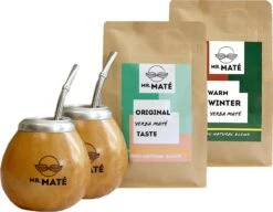 Yerba Mate Starterspakket Duo - 2x Traditionele Kalebas - 2x Bombilla - 1x Original & 1x Winter Yerba Maté