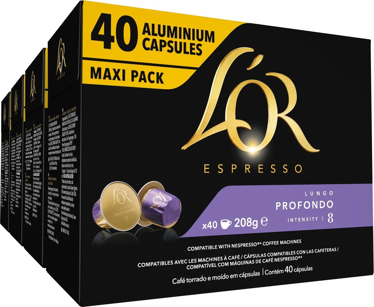 L'OR Lungo Profondo Koffiecups - Intensiteit 8/12 - 4 X 40 Capsules 1 L'OR Lungo Profondo Koffiecups - Intensiteit 8/12 - 4 X 40 Capsules
