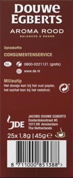Douwe Egberts Aroma Rood Sticks Oploskoffie - 6 X 25 Zakjes -Voedsel Serie Winkel 492x1200