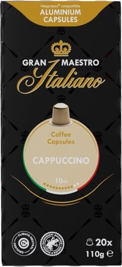 Gran Maestro Italiano - Cappuccino - Koffiecups - Nespresso Compatibel Capsules - Intense Smaak - 6 X 20 Cups -Voedsel Serie Winkel 551x1200