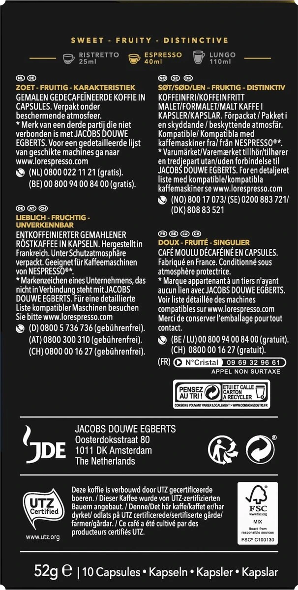 L'OR Espresso Decaffeinato Koffiecups - Intensiteit 6/12 - 10 X 10 Capsules 2 L'OR Espresso Decaffeinato Koffiecups - Intensiteit 6/12 - 10 X 10 Capsules - Afbeelding 2
