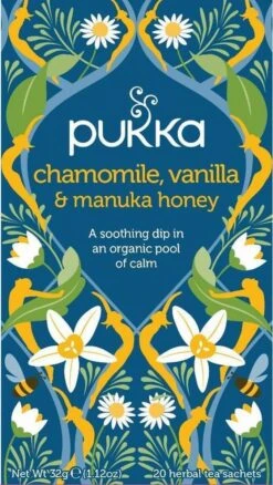 Pukka Chamomile Vanille & Manuka Honing Thee -Voedsel Serie Winkel 677x1200 4