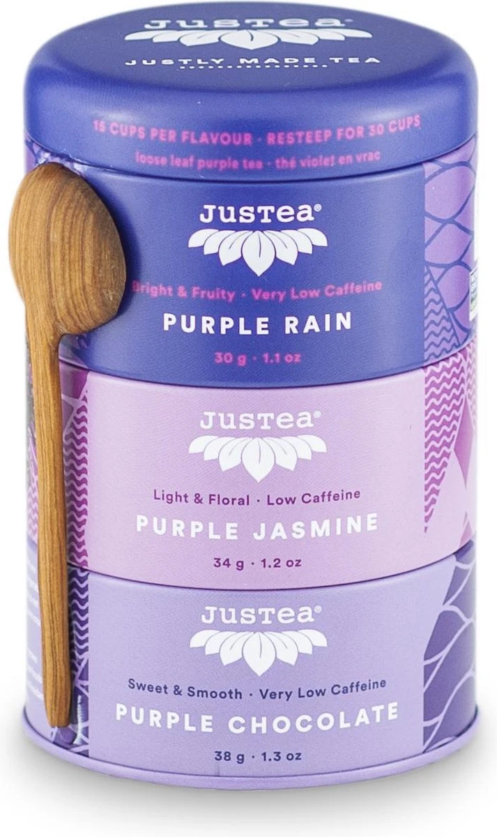 Trio Purple Tea-Justea-Biologisch-Losse Thee-Paarse Thee-Theekado 1 Trio Purple Tea-Justea-Biologisch-Losse Thee-Paarse Thee-Theekado