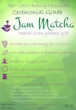 Biologische Matcha Poeder 50 Gram - CEREMONIAL GRADE - JamMatcha Groene Thee - Matcha Thee -Voedsel Serie Winkel 835x1200