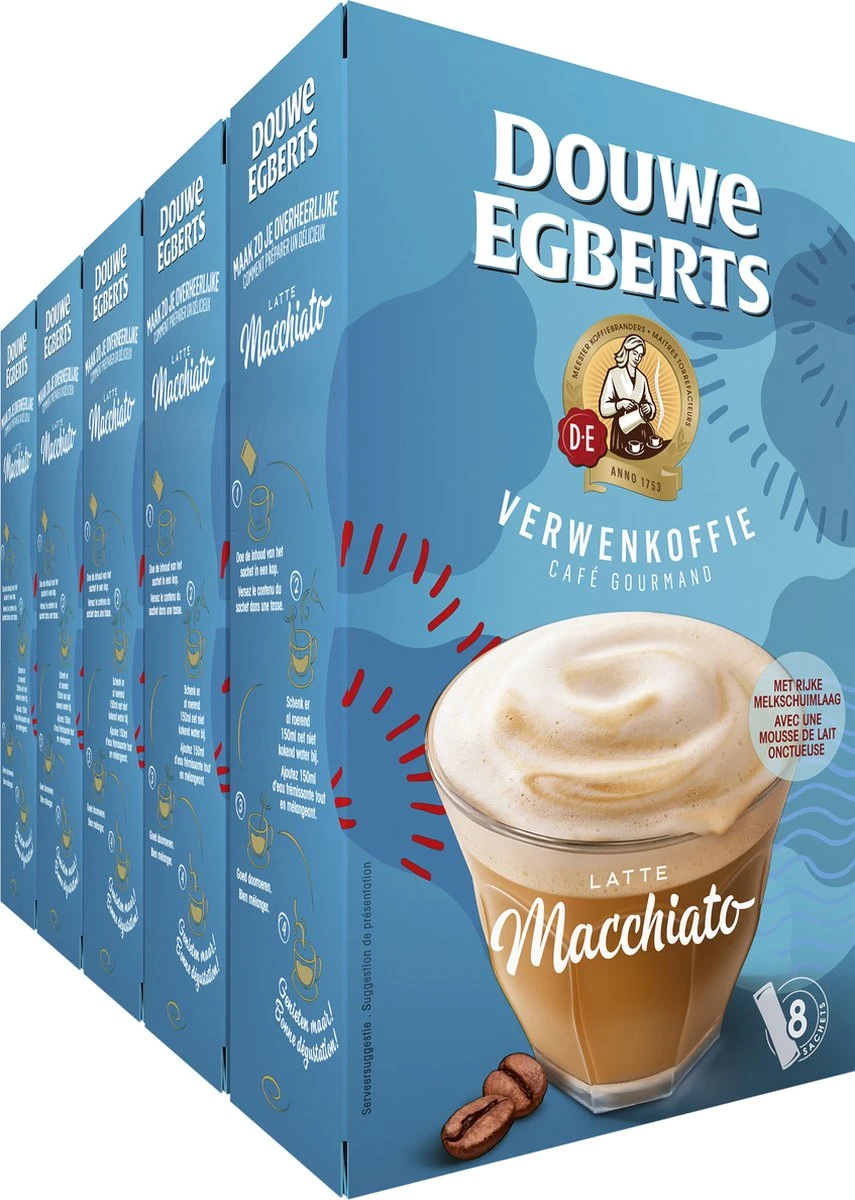 Douwe Egberts Verwenkoffie Latte Macchiato Oploskoffie - 5 X 8 Zakjes 1 Douwe Egberts Verwenkoffie Latte Macchiato Oploskoffie - 5 X 8 Zakjes