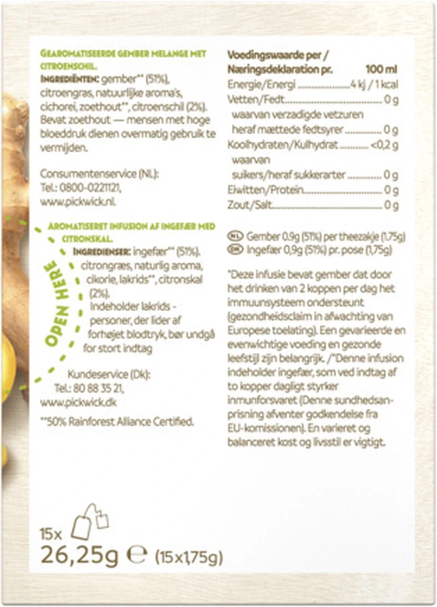 Pickwick Kruidenthee Ginger Goodness Lemon - 4 X 15 Theezakjes 3 Pickwick Kruidenthee Ginger Goodness Lemon - 4 X 15 Theezakjes - Afbeelding 3