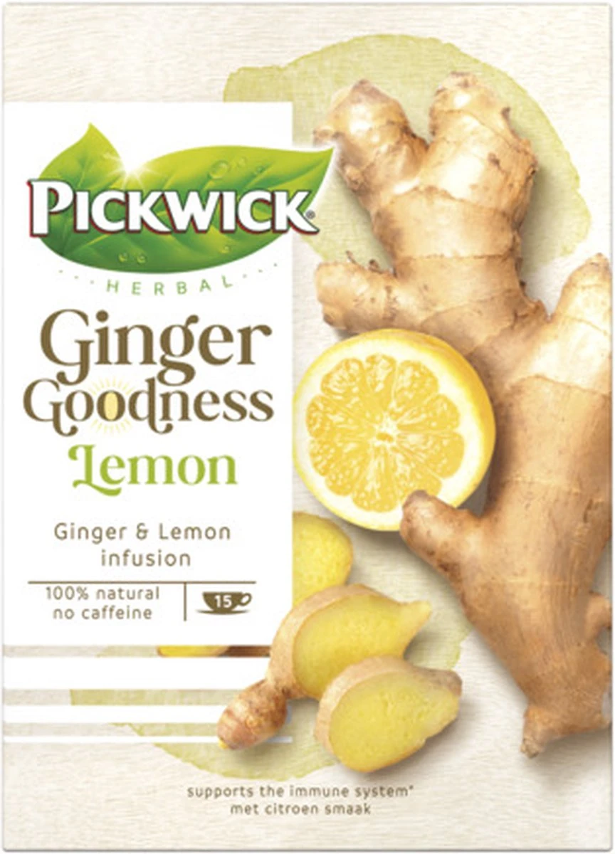Pickwick Kruidenthee Ginger Goodness Lemon - 4 X 15 Theezakjes 4 Pickwick Kruidenthee Ginger Goodness Lemon - 4 X 15 Theezakjes - Afbeelding 4