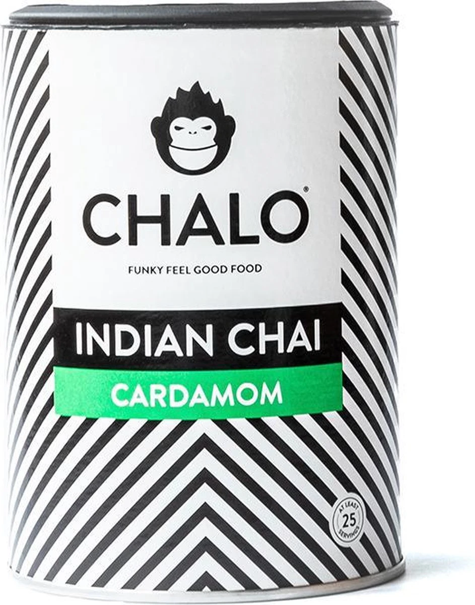 CHALO Cardamom Chai Latte - Indische Vegan Chai - Zwarte Assam Thee - 25 Porties/ 300GR 1 CHALO Cardamom Chai Latte - Indische Vegan Chai - Zwarte Assam Thee - 25 Porties/ 300GR