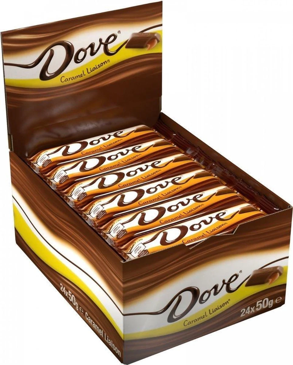 Dove Liaison Caramel Chocolade Repen - 24 X 50g 1 Dove Liaison Caramel Chocolade Repen - 24 X 50g