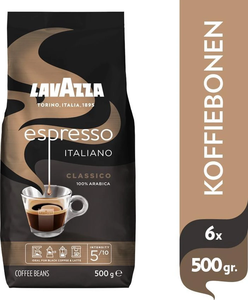 Lavazza Espresso Italiano Classico Koffiebonen - 500 Gram X6 2 Lavazza Espresso Italiano Classico Koffiebonen - 500 Gram X6 - Afbeelding 2